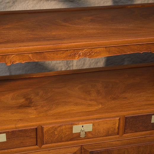 花梨木全独板带屉双层亮格柜（一对） 商品图3