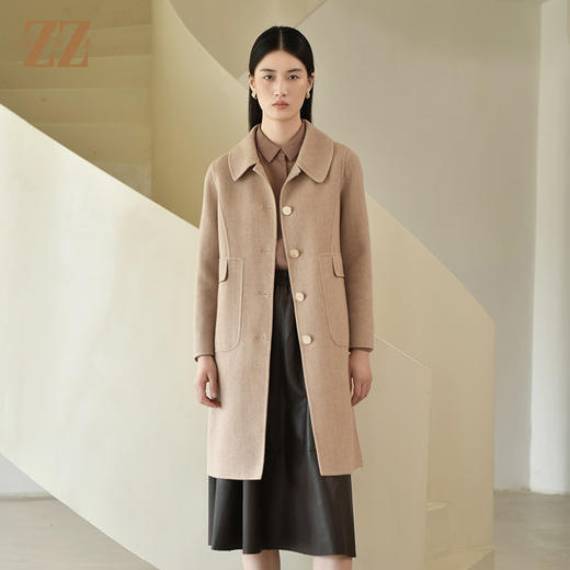 佐尔美2022冬季新款 气质咖啡色中长款羊毛双面呢中褛女E24SM04 商品图0