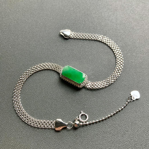 冰种阳绿翡翠素面无事牌手链18k白金钻石镶嵌 商品图0