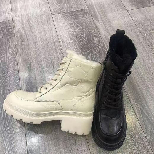 IUIU SECOND 冬季保暖加绒马丁靴石头纹牛皮短靴女 U21DS46231 商品图1