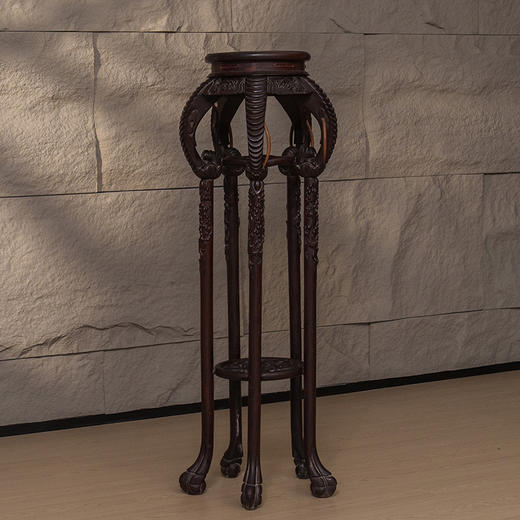 清 红木镶瘿木象鼻五足高花几 商品图0