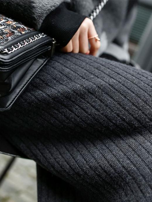 2023秋冬装一片式高腰开叉针织裙半身裙中长款一步裙包臀裙子ah02 商品图3