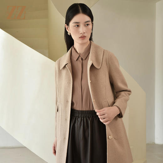 佐尔美2022冬季新款 气质咖啡色中长款羊毛双面呢中褛女E24SM04 商品图2