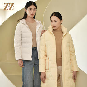 佐尔美2022冬季新款 气质时尚保暖黄色咖啡色连帽羽绒服女E24YY08