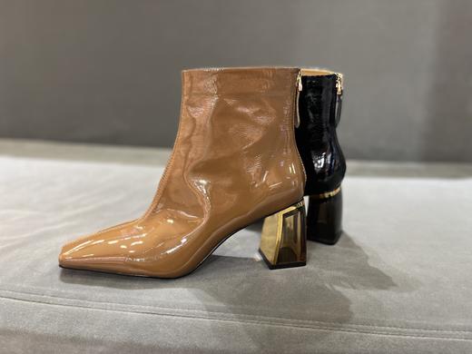 IUIU SECOND 时尚漆皮小方头粗跟高跟短靴质感时装靴女 U21DS45891 商品图3