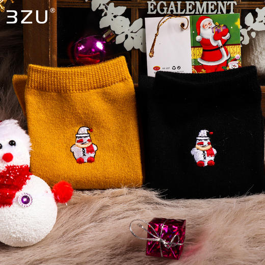 【任选6双99.5】足装秀冬季女款长袜子丝光羊毛圣诞袜节日礼物刺绣中邦女袜 商品图1