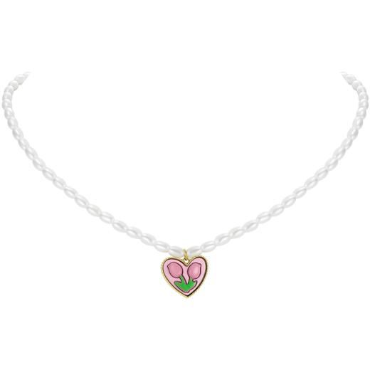 ZEGL爱心郁金香项链女芭比风粉色人造珍珠轻奢小众法式粉色花朵锁骨链 商品图2