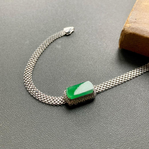 冰种阳绿翡翠素面无事牌手链18k白金钻石镶嵌 商品图2
