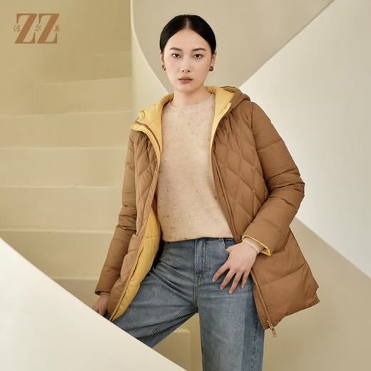 佐尔美冬季新款 气质连帽双面穿菱形格羽绒服女E24YY05 商品图0