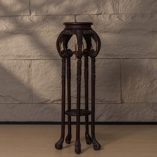 清 红木镶瘿木象鼻五足高花几 商品图4