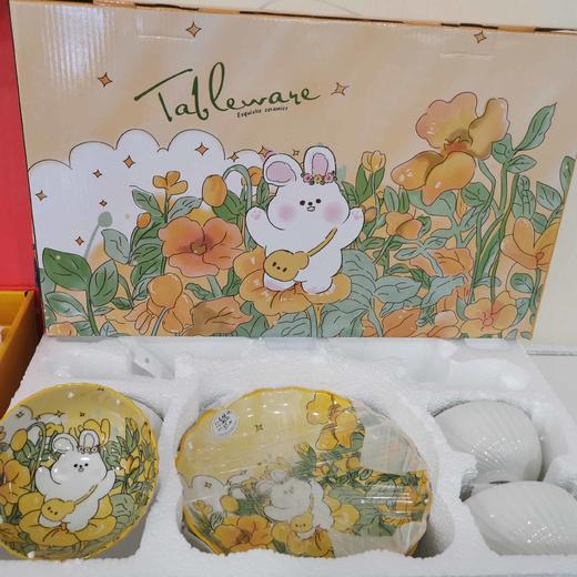 5F石村瓷器花中兔10头餐具 商品图0