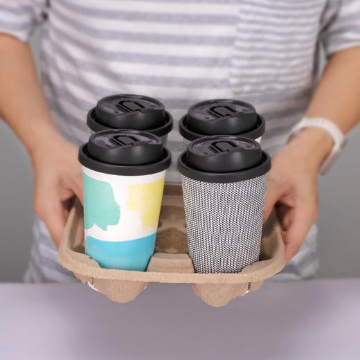 喇叭花一次性本色纸浆4杯托四杯杯架奶茶果咖啡奶茶外卖杯汁打包托盘 商品图3