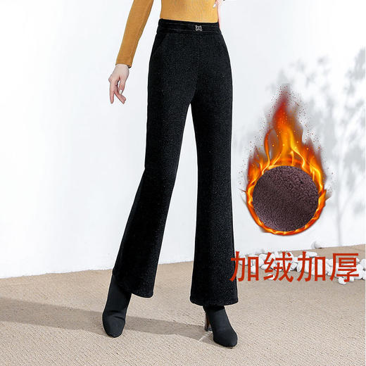 冬季新款高腰宽松修身加绒外穿妈妈裤子防寒遮肉厚款一件代发 商品图0