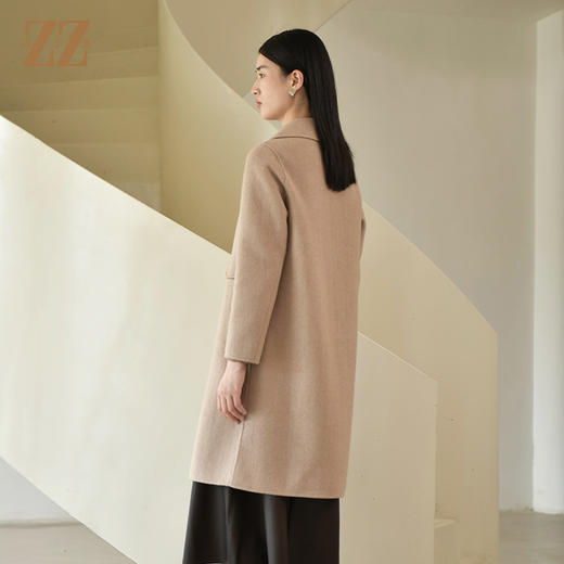 佐尔美2022冬季新款 气质咖啡色中长款羊毛双面呢中褛女E24SM04 商品图4