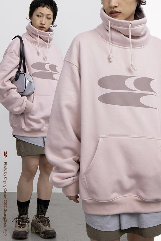 CryingCenter哭喊泪粉色高领包裹领保暖加绒加厚卫衣 哭喊中心 商品图4