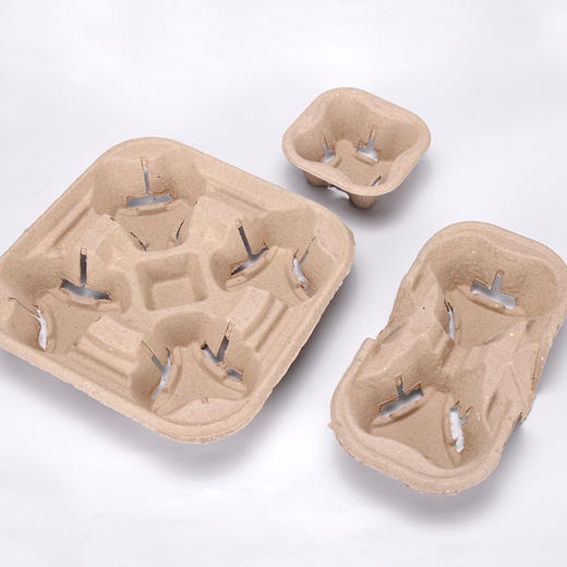 喇叭花一次性本色纸浆4杯托四杯杯架奶茶果咖啡奶茶外卖杯汁打包托盘 商品图10