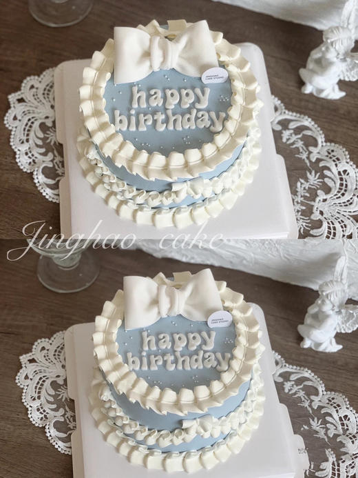 淡蓝翻糖蝴蝶结蛋糕 商品图0