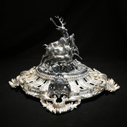 独角鹿西洋古董法国Christofle昆庭洛可可风格铜镀银群鹿餐桌摆件 商品图0