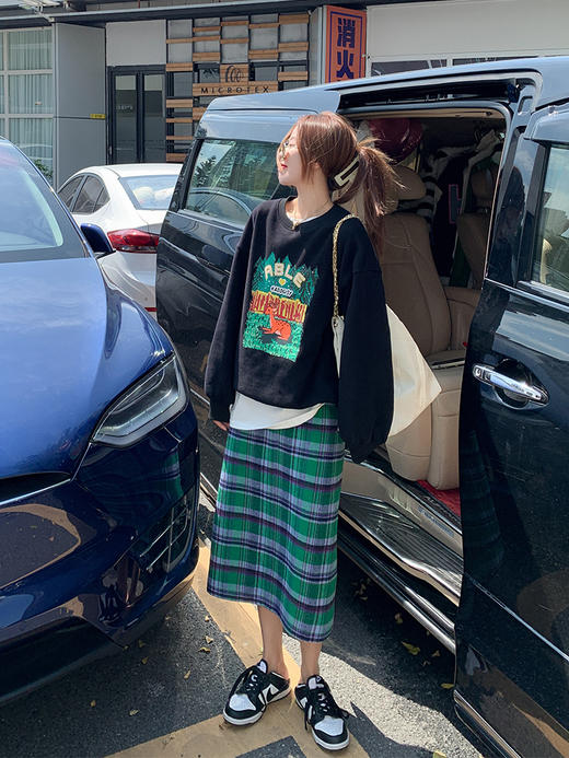 【179元任选2件】最后一波现货！高腰格子中长款半裙子 商品图1