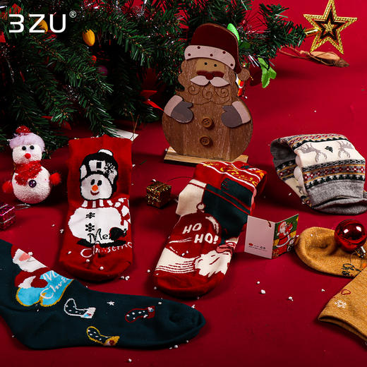 【任选6双99.5】足装秀冬季女款棉质长袜子圣诞袜节日礼物提花中邦女袜 商品图1