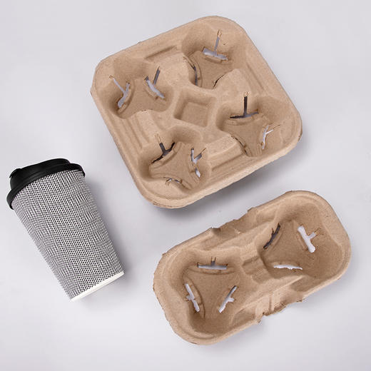 喇叭花一次性本色纸浆4杯托四杯杯架奶茶果咖啡奶茶外卖杯汁打包托盘 商品图8