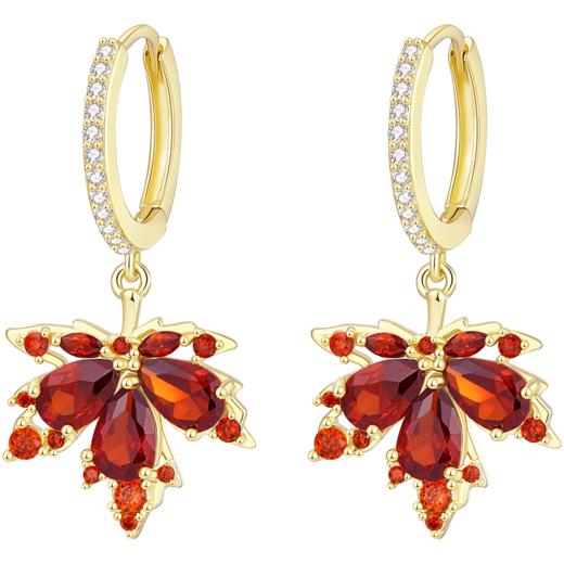 ZEGL红色枫叶耳环女耳夹无耳洞耳钉小众设计感高级秋冬银针耳饰品 商品图4