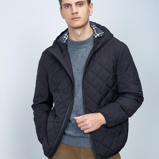 【男士连帽外套】22年秋冬新品男士保暖外套时尚菱形格纹保暖棉服 商品图0