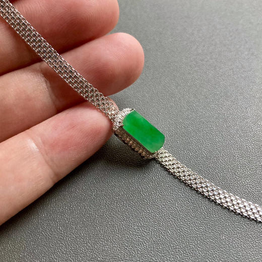 冰种阳绿翡翠素面无事牌手链18k白金钻石镶嵌 商品图8