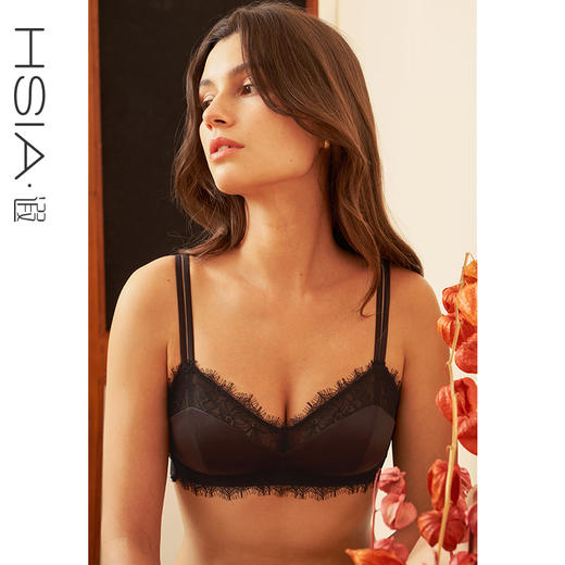HSIA遐大胸显小文胸轻薄法式性感睫毛蕾丝胸罩全罩杯无钢圈内衣女 商品图0