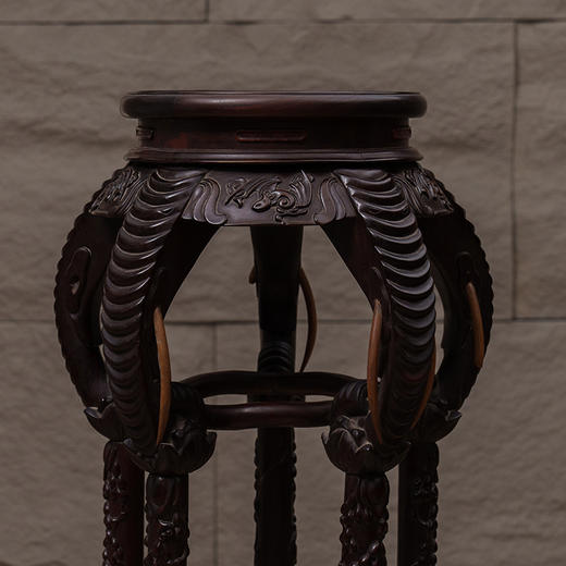 清 红木镶瘿木象鼻五足高花几 商品图2