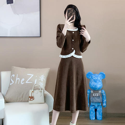 奢姿2024年秋装新款大码女装赫本小香风两件套胖妹妹撞色花边套装9923952373 商品图3