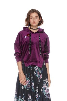 SUMMER & SAGE 紫色丝绒连帽卫衣 4773