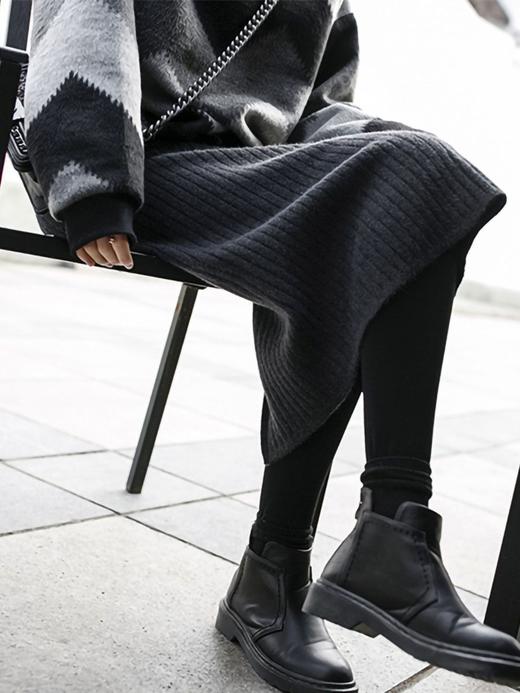 2023秋冬装一片式高腰开叉针织裙半身裙中长款一步裙包臀裙子ah02 商品图0