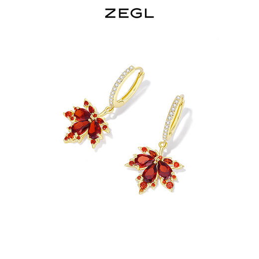 ZEGL红色枫叶耳环女耳夹无耳洞耳钉小众设计感高级秋冬银针耳饰品 商品图1