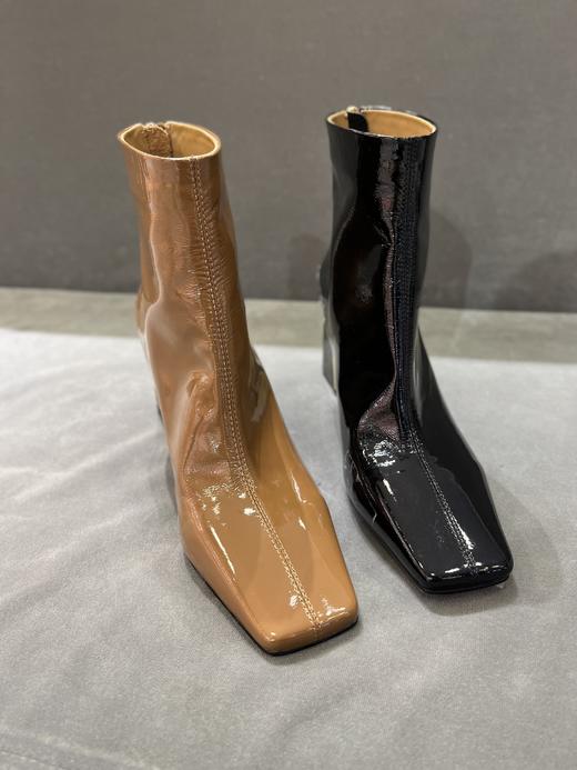 IUIU SECOND 时尚漆皮小方头粗跟高跟短靴质感时装靴女 U21DS45891 商品图1