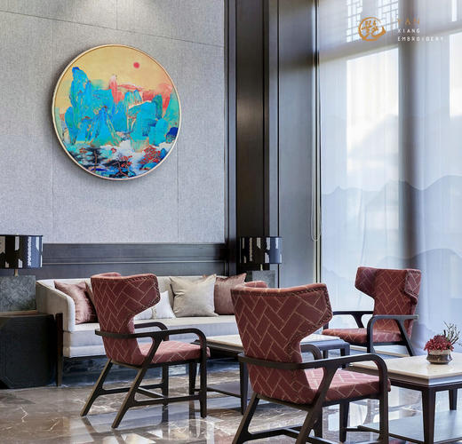 艷 湘绣  刺绣客厅餐厅玄关《80圆·原创》新中式挂画 商品图3