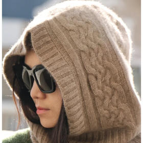 【甄珠贝】纯羊绒绞花连脖帽