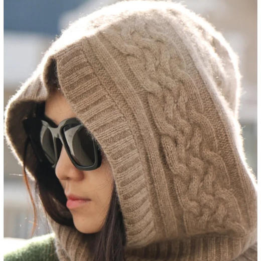 【甄珠贝】纯羊绒绞花连脖帽 商品图0