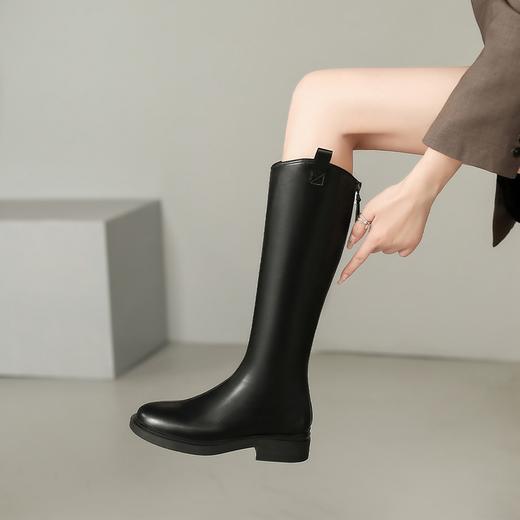 ZHR长筒靴女2022年冬季新款百搭显瘦加绒不过膝靴圆头厚底骑士靴 商品图3