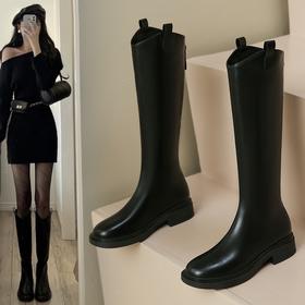 ZHR长筒靴女2022年冬季新款百搭显瘦加绒不过膝靴圆头厚底骑士靴