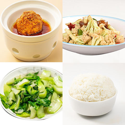 狮子头1个+大碗花菜+清炒时蔬+米饭 商品图0