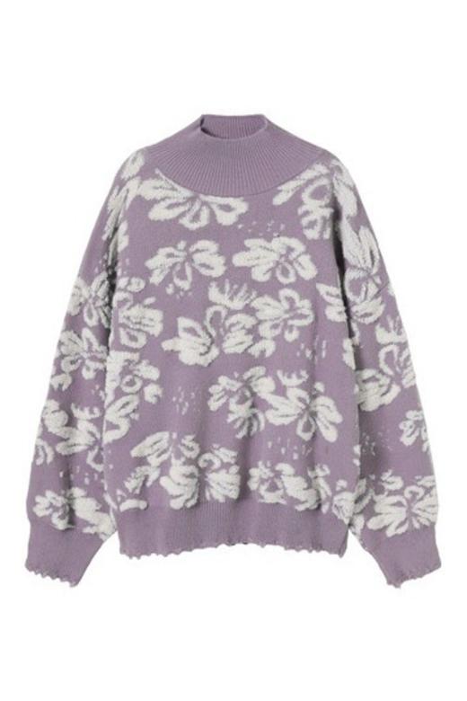 MEETLADY/米莱达 紫色图案花朵针织上衣 10729 商品图5