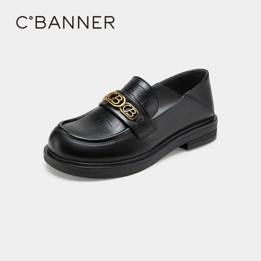 千百度女鞋春秋乐福鞋饰扣厚底皮鞋英伦风一脚蹬小皮鞋 A23166205 商品图0