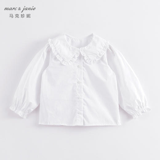 马克珍妮春装新款 女童纯棉花边领衬衫 儿童衬衣230360 商品图3