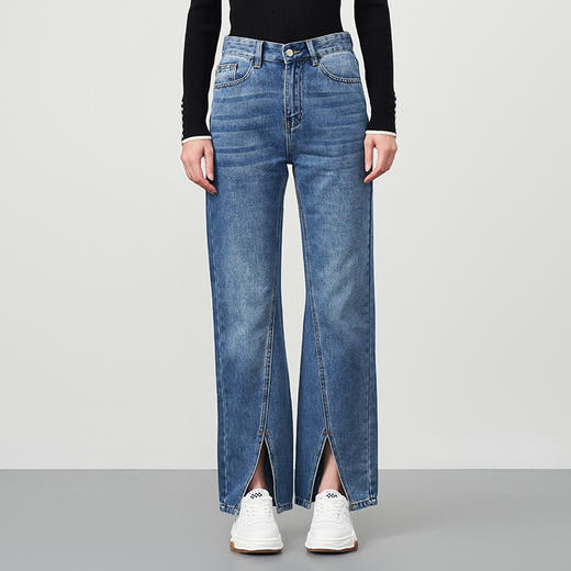 EITIE爱特爱秋季新款时尚通勤休闲显瘦高腰开叉百搭牛仔裤6705415 商品图2