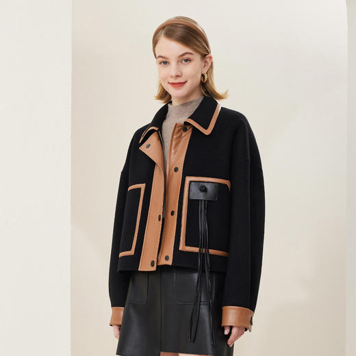 [MD902]斯尔丽瑟俪2022年冬上新拼接短款帅气大衣外套 商品图2