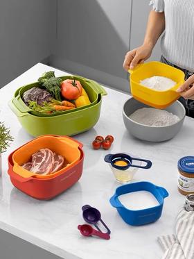 【摩飞多功能厨具九件套】多用面粉筛蛋清分离器量勺量碗沥水篮洗菜篮