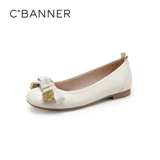 千百度女鞋春秋时装单鞋甜美蝴蝶结软底一脚蹬平跟舒适 A23138003 商品图1