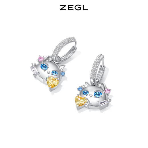 ZEGL设计师猫猫杂货铺系列猫咪彩钻耳环 商品图1