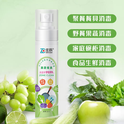 庄辰 果蔬餐具HCLO免洗消毒喷雾 便携装50ml 多场景使用 去除农残 商品图0